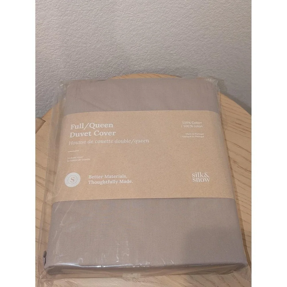 Silk & Snow Truffle Cotton Percale Full Queen Duvet Cover & King Sham Set New